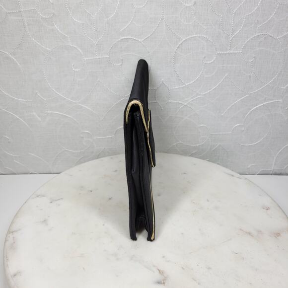 Vintage Yves Saint Laurent Silk Envelope Clutch 9" Black Gold Trim France - Picture 5 of 16